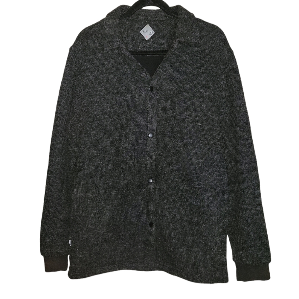Fairplay Los Angeles Lined Fuzzy Knit Shirt Jacket in dark Charcoal sz L